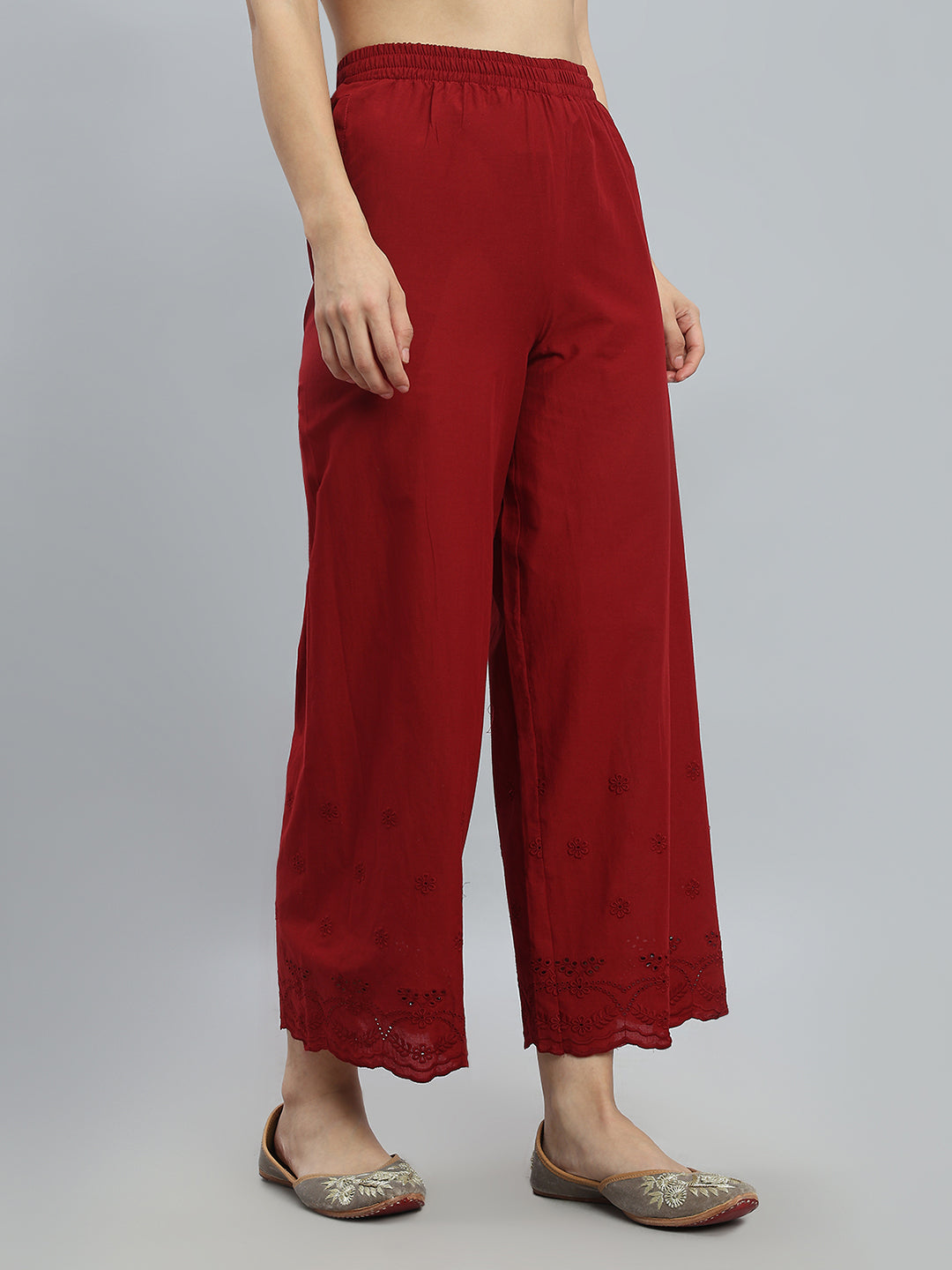 Light Maroon 100% Cotton Hakoba Wide Pant