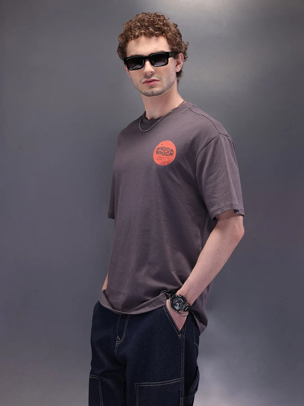 Back Printed Oversized T-Shirt | Dark Grey