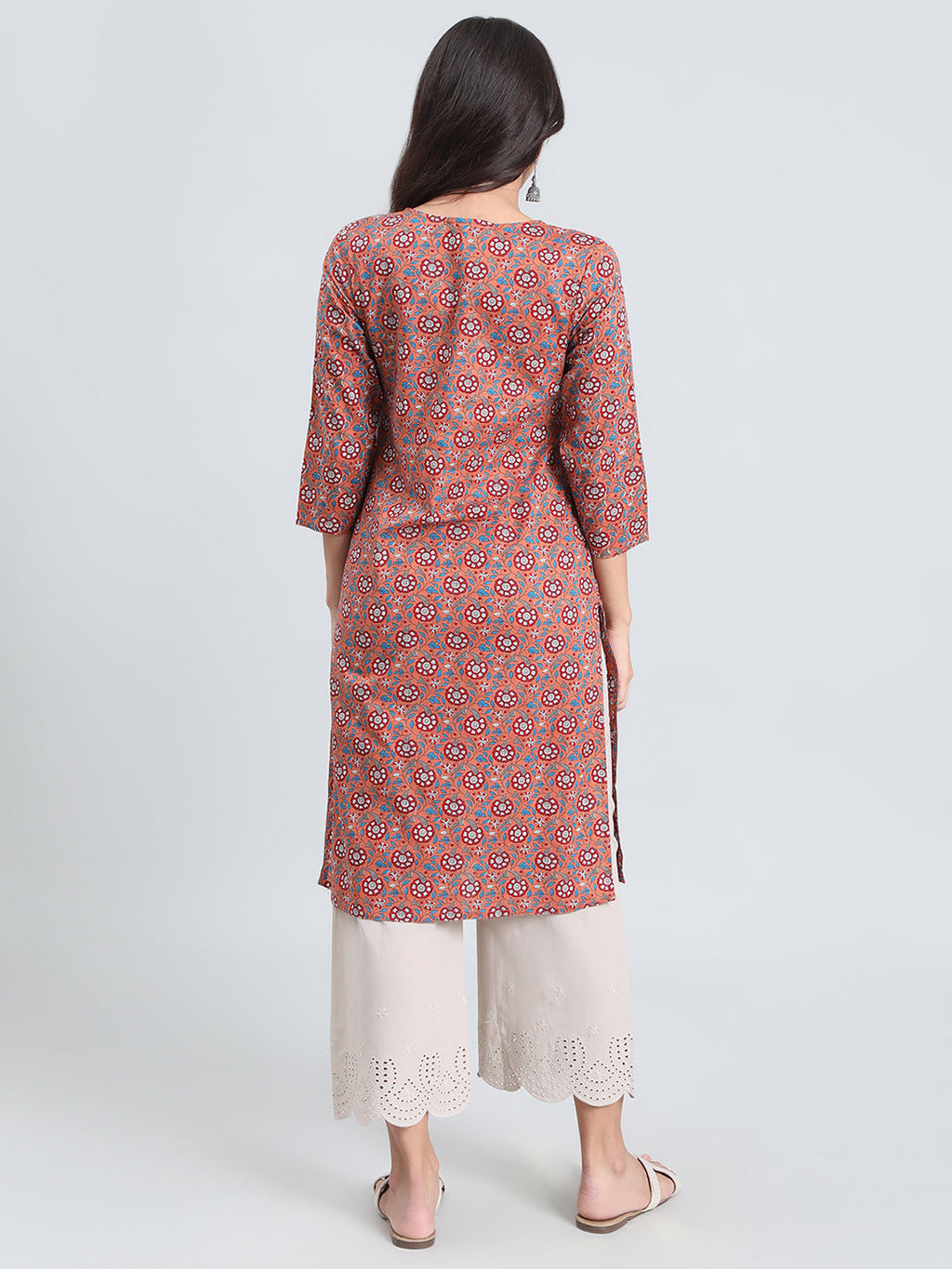 Cotton Ajrakh Floral Print Straight Kurta