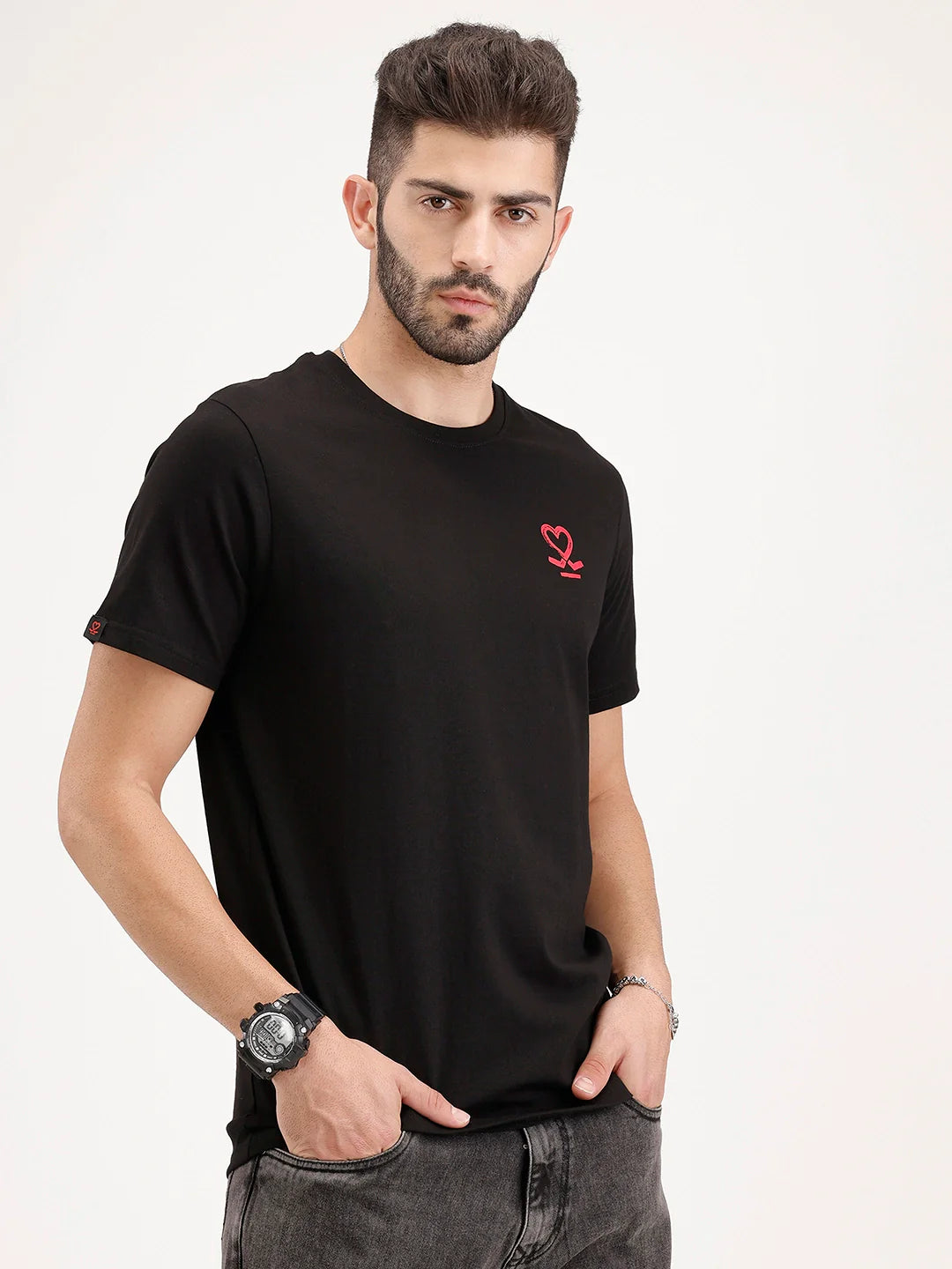 Slim Fit Placement Printed Tee | Black