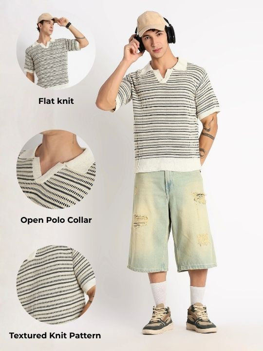 Men Stylish Striped Knit T-Shirt