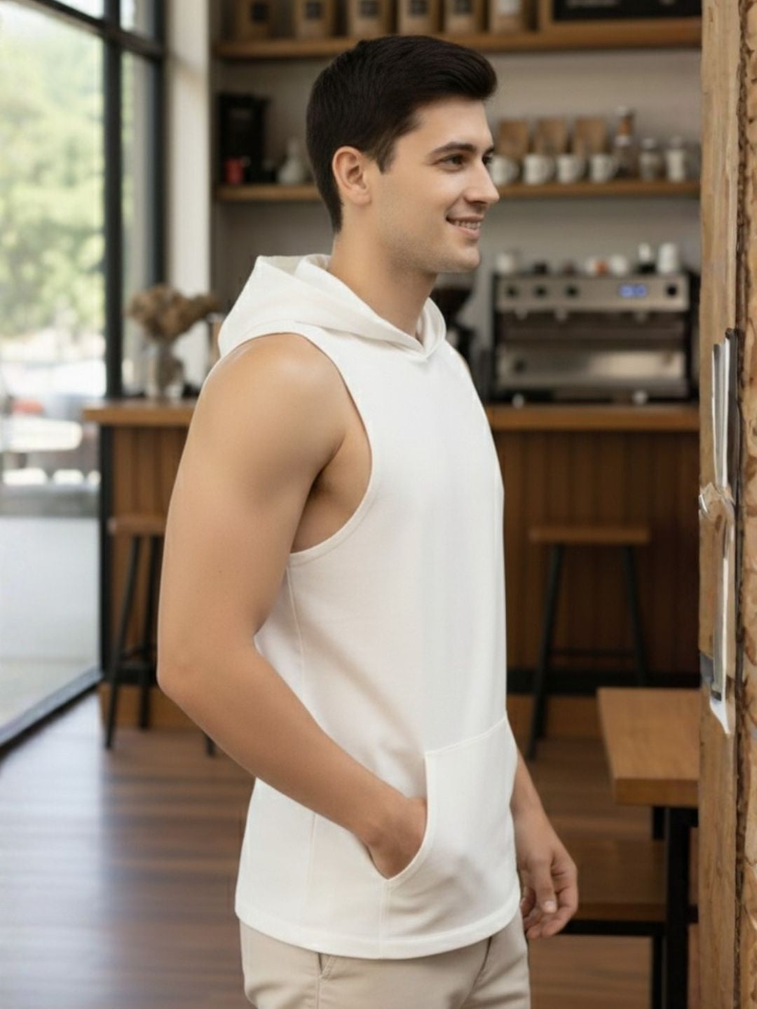 Men White Solid Printed T-shirt