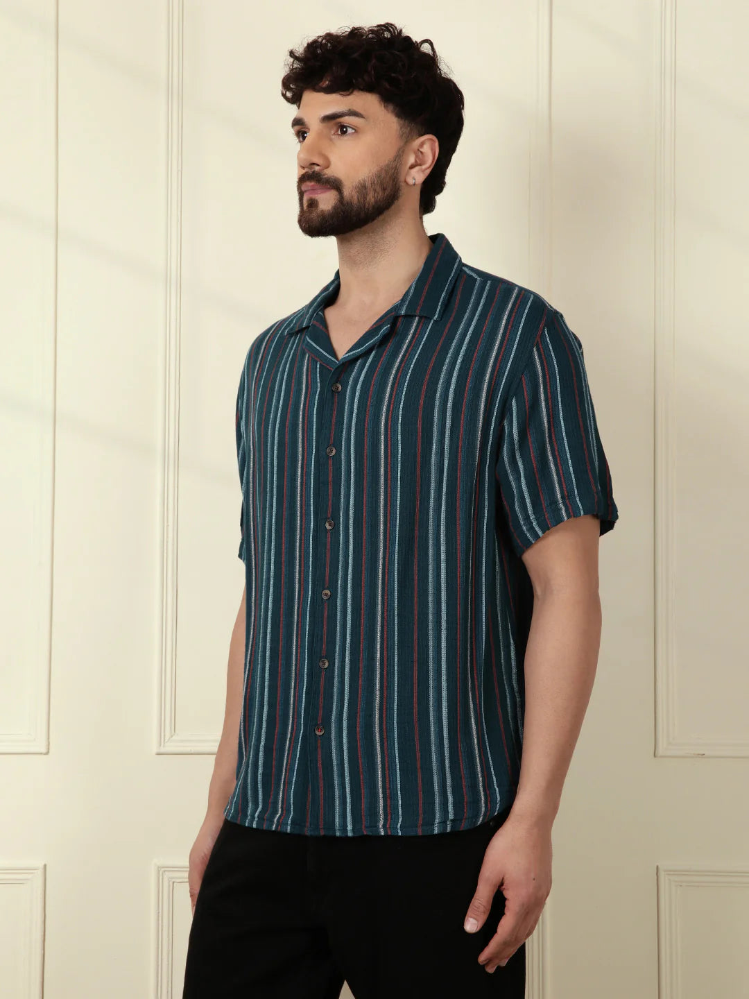Textured Stripes Light Weight Shirt | Dark Blue