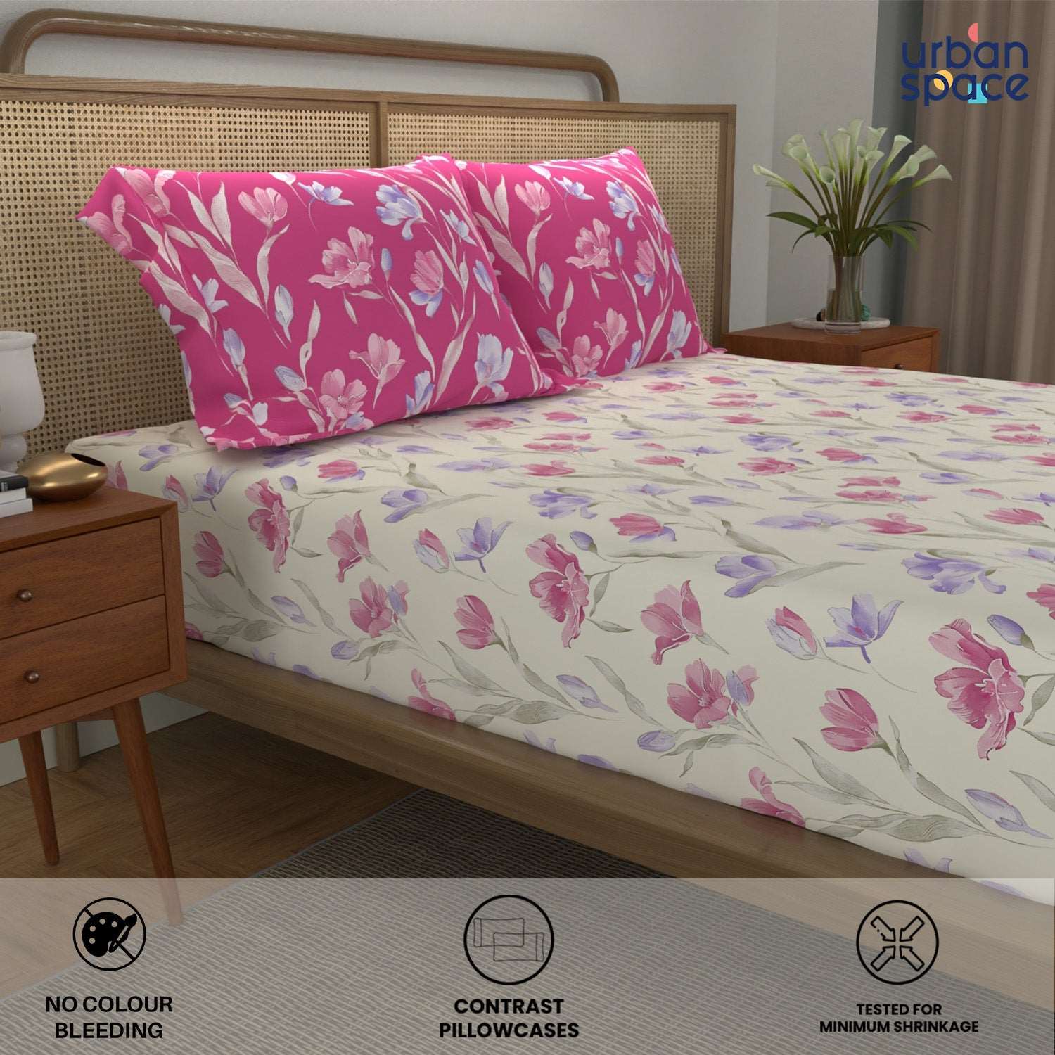 Divine Collection - Cotton Bedsheet With 2 Pillow Covers, Autumn Pink