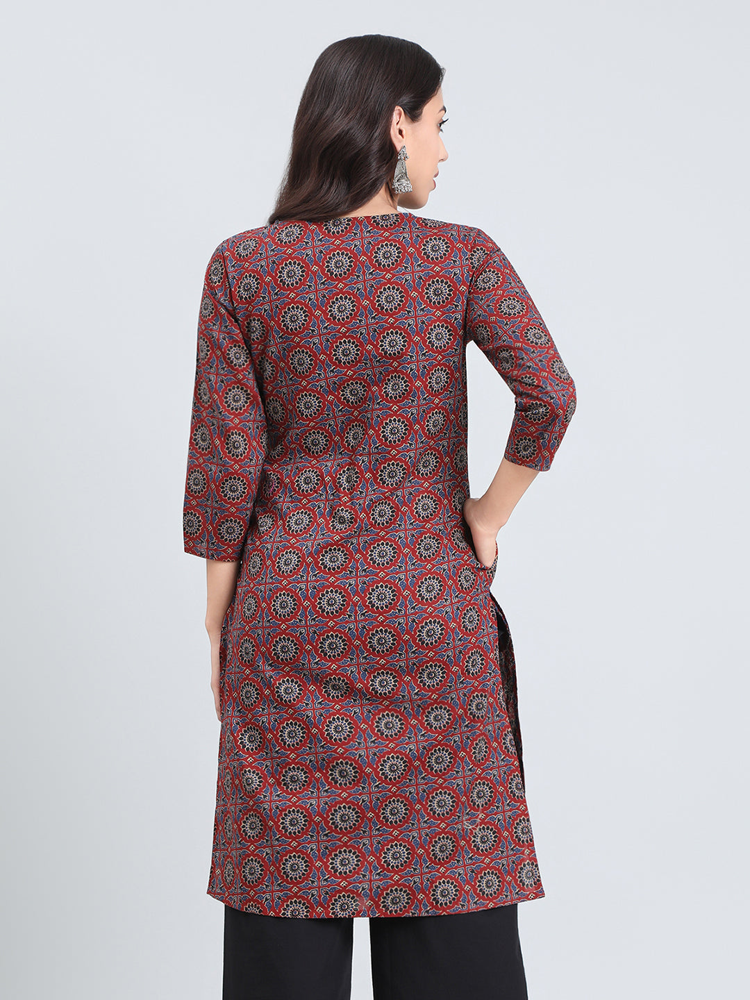 Cotton Ajrakh Medallion Print Straight Kurta