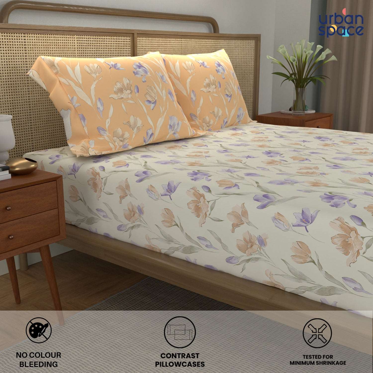 Divine Collection - Cotton Bedsheet With 2 Pillow Covers, Autumn Peach