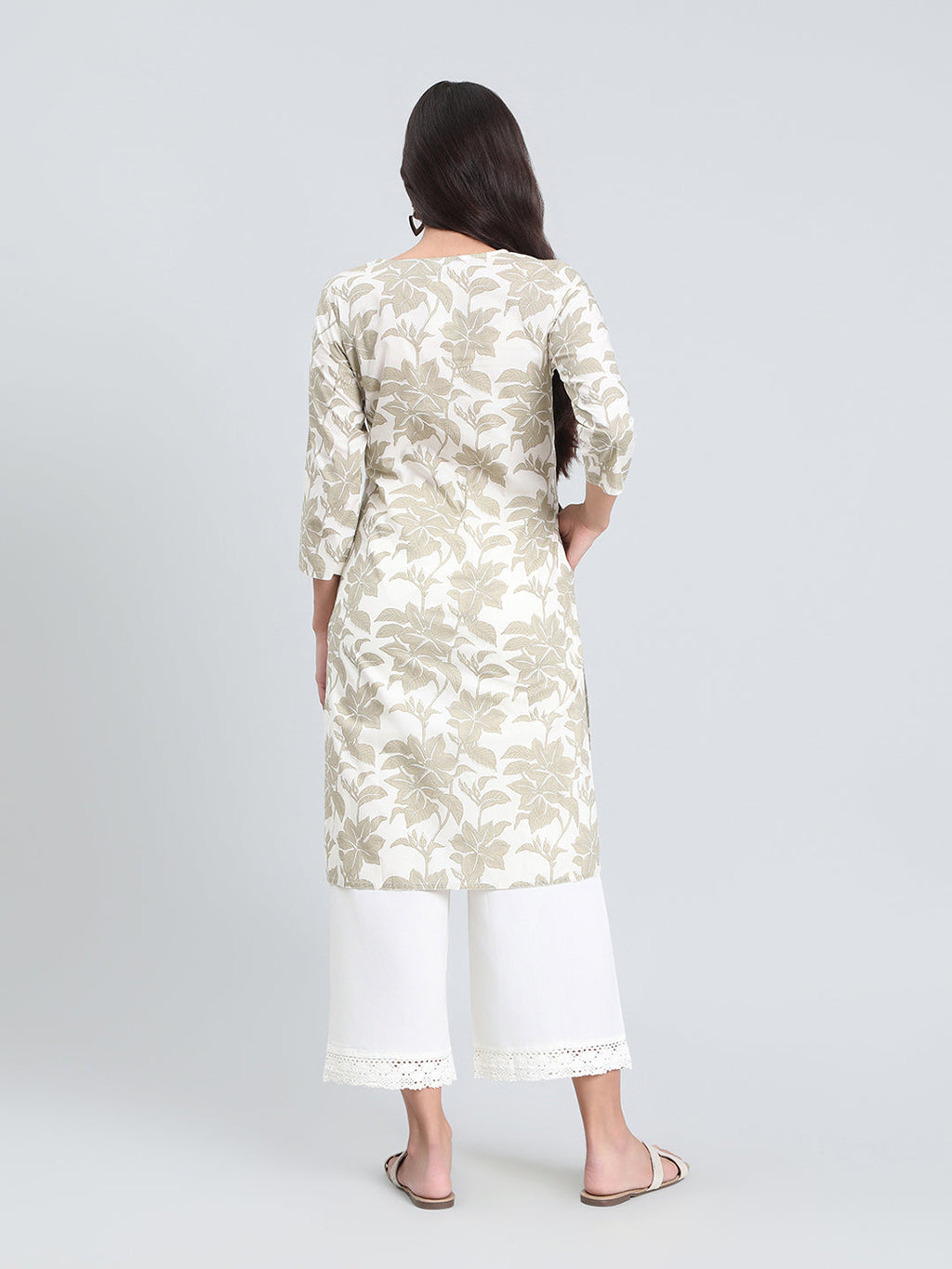 Cotton Floral Block Print Straight Kurta