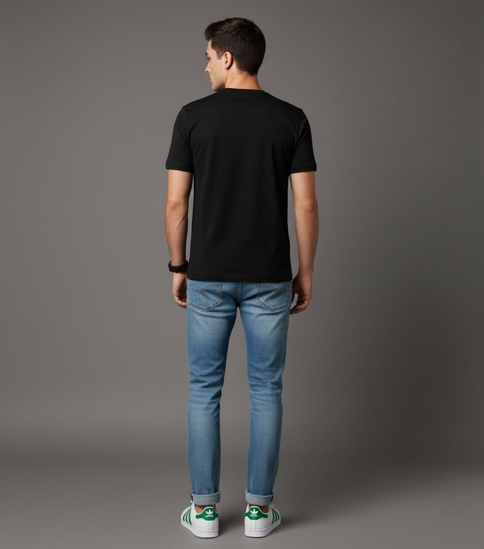 Men Printed Black Cotton Tshirt