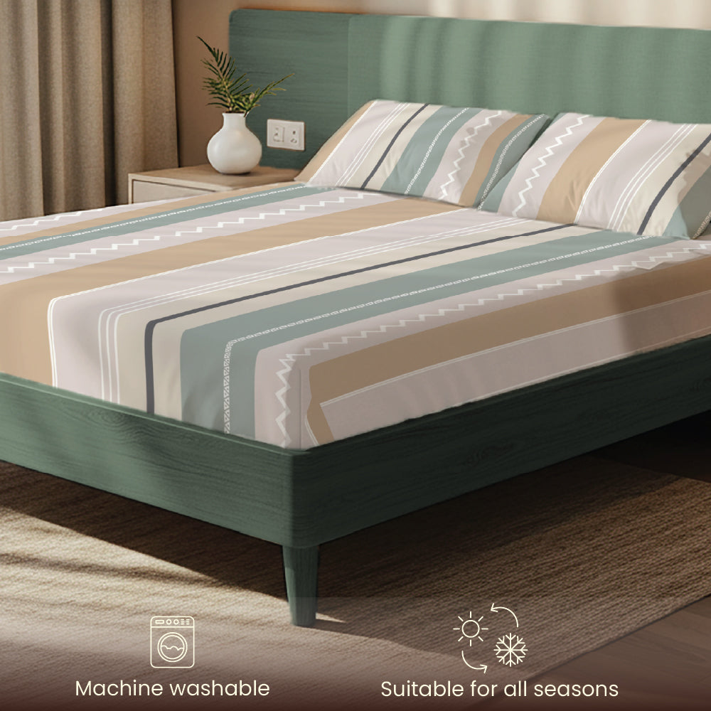 200 TC Glaced Cotton Microfiber Bedsheet with Pillow Covers - River Bands