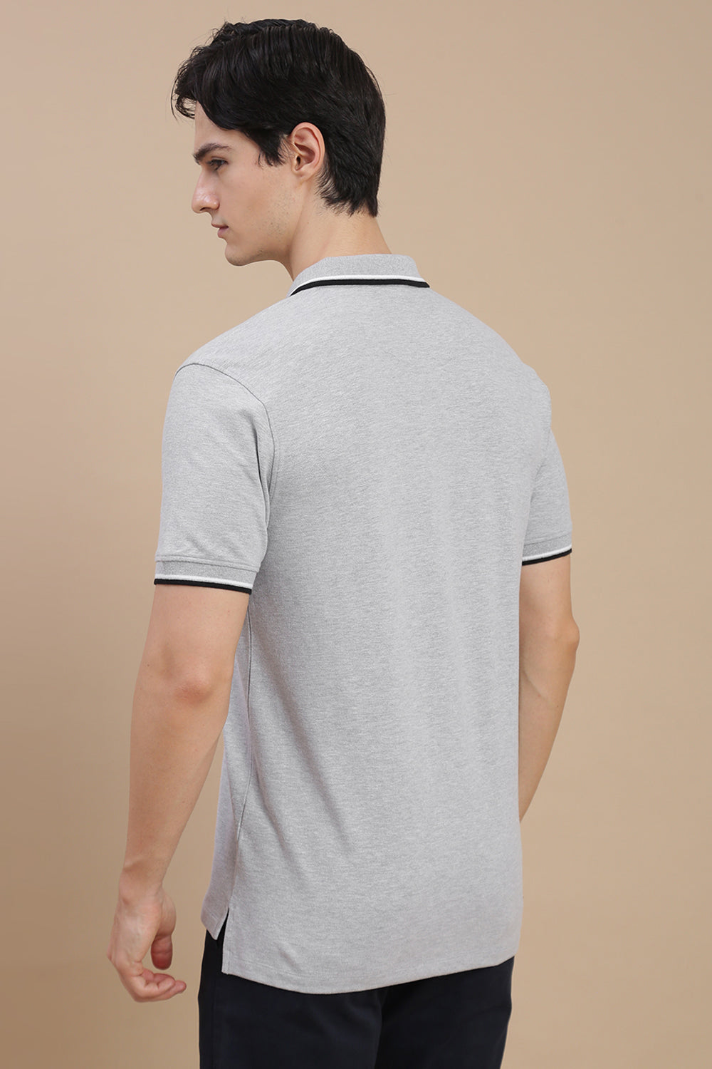 Men Grey Basic Polo T-Shirt