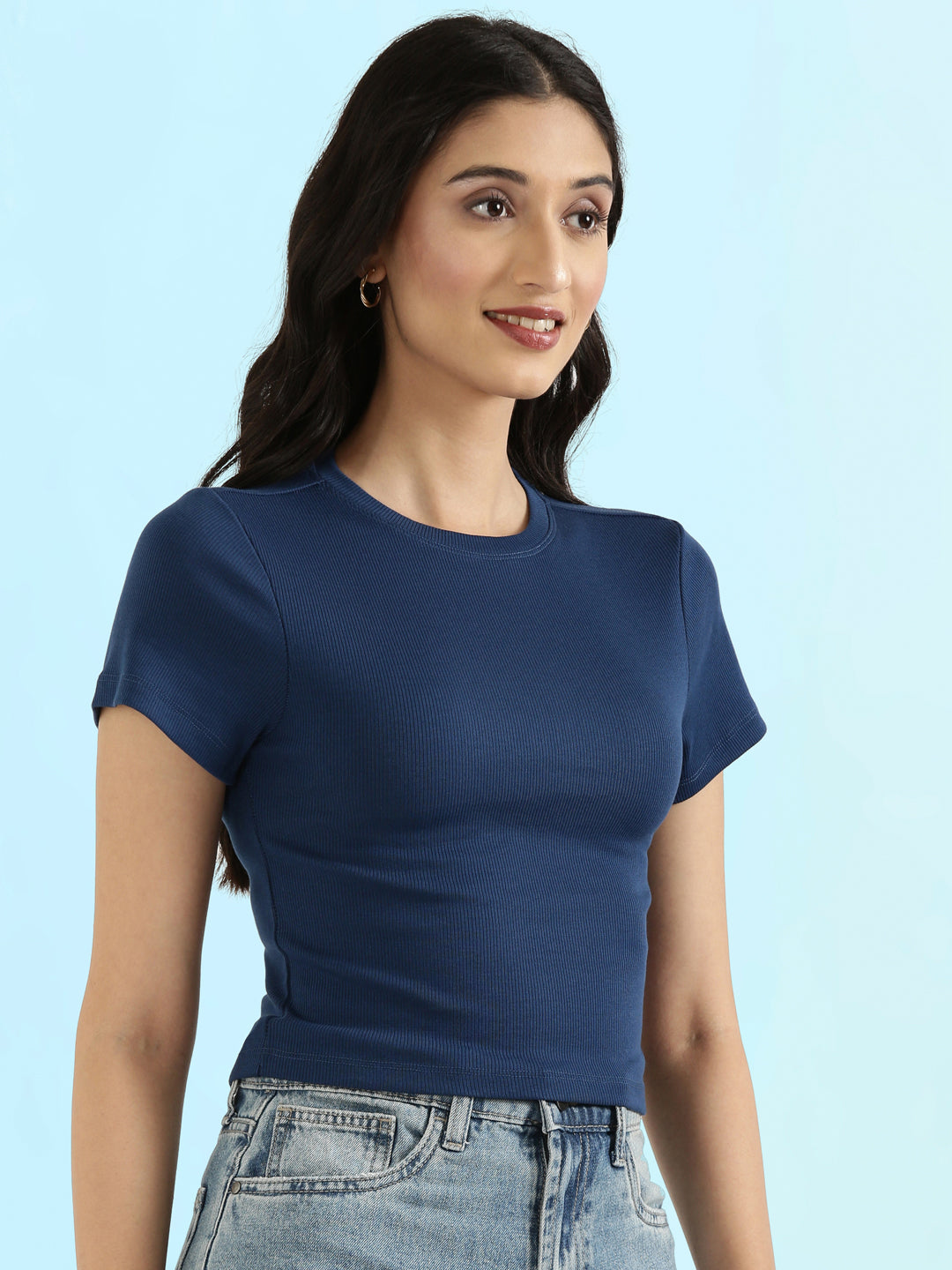 Rib Cotton Round Neck Crop Top