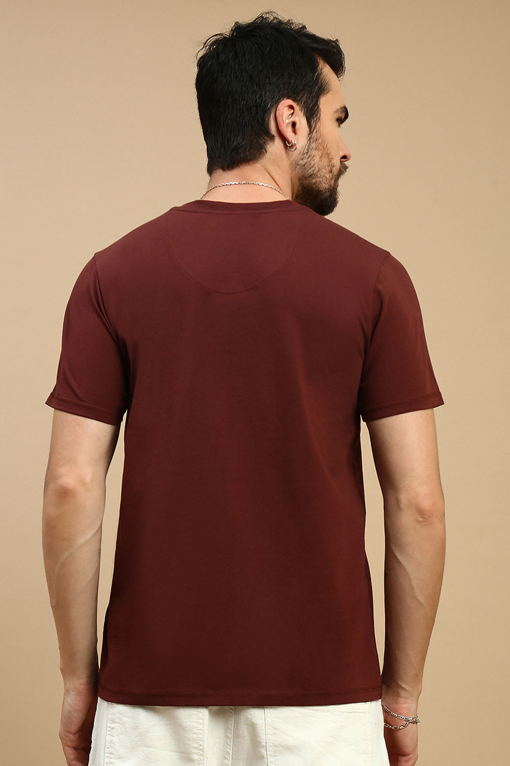 Men Brown V Neck T-Shirt