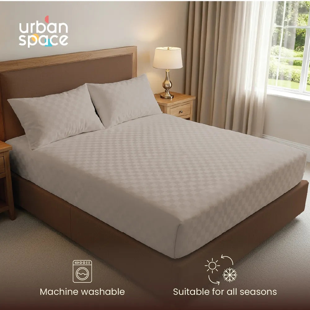 300 TC Super Soft King Bedsheet, Self Woven Cubes Design - Soft Brown Cubes
