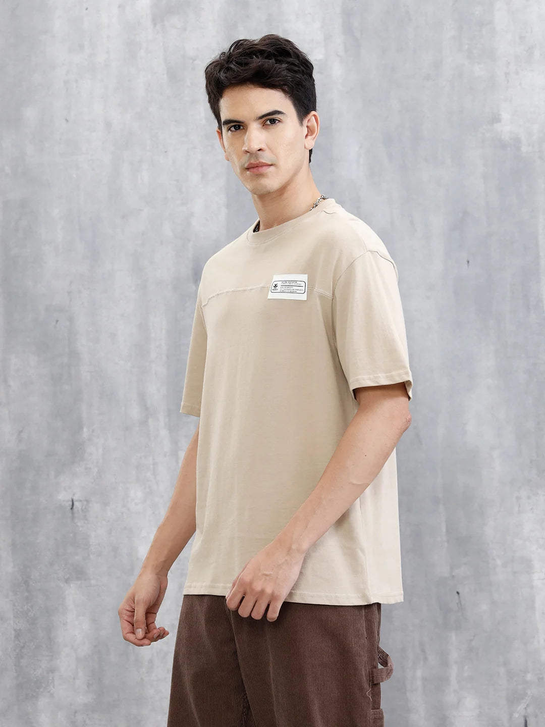 Solid Patch Detail T-Shirt | Khaki