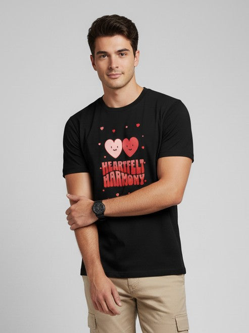 Men Printed Black Cotton Tshirt