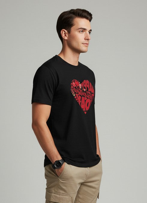 Men Printed Black Cotton Tshirt
