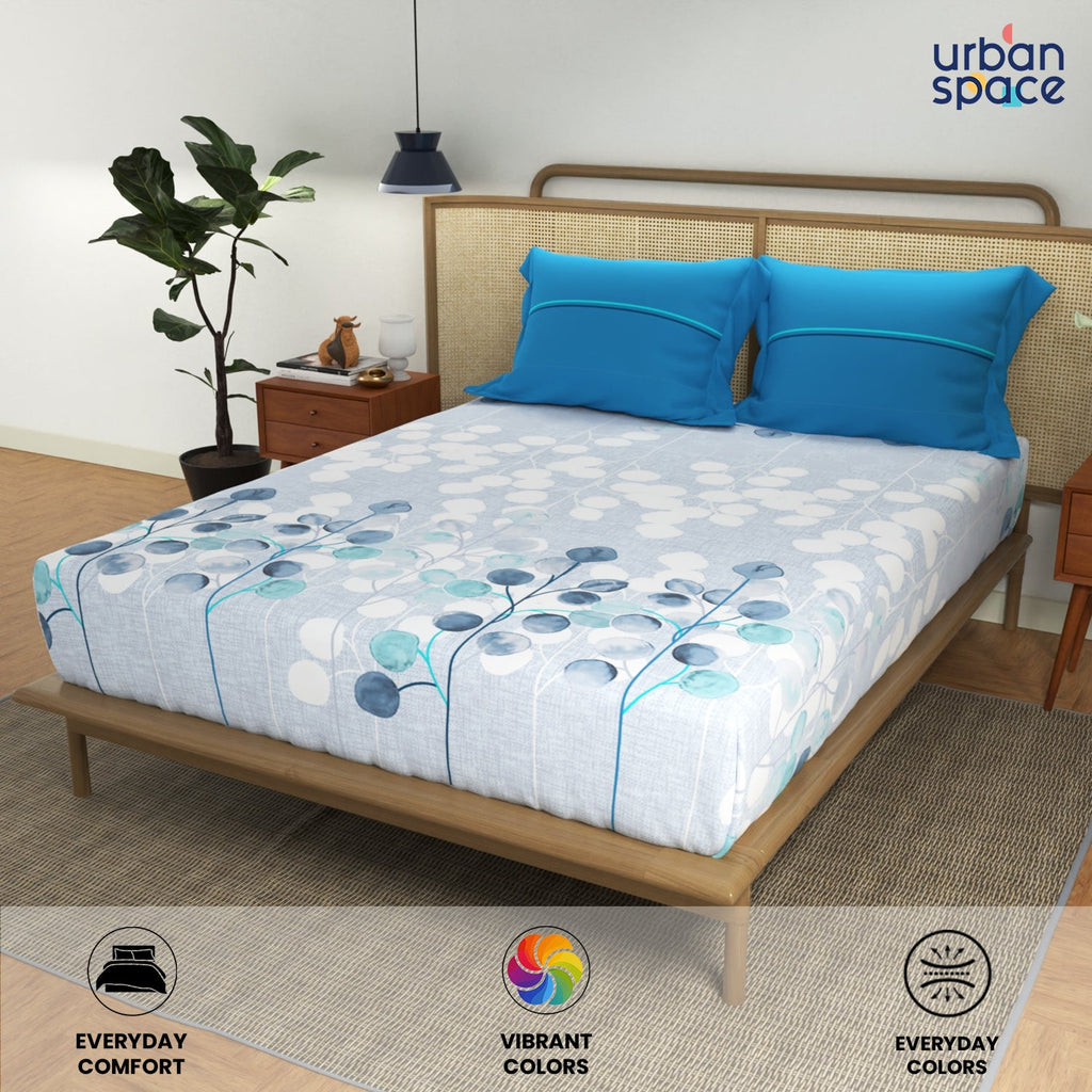 Divine Collection - Cotton Bedsheet With 2 Pillow Covers, Mars Turquoise
