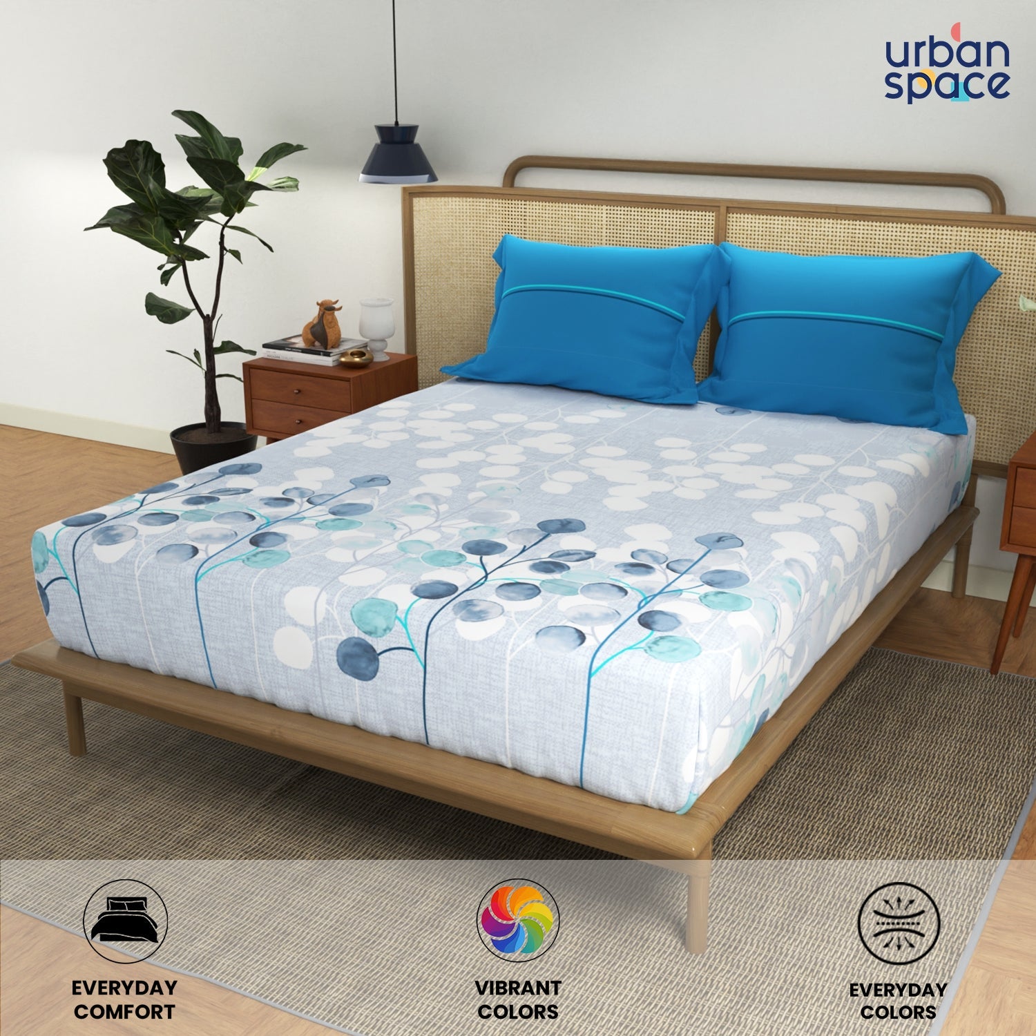 Divine Collection - Cotton Bedsheet With 2 Pillow Covers, Mars Turquoise