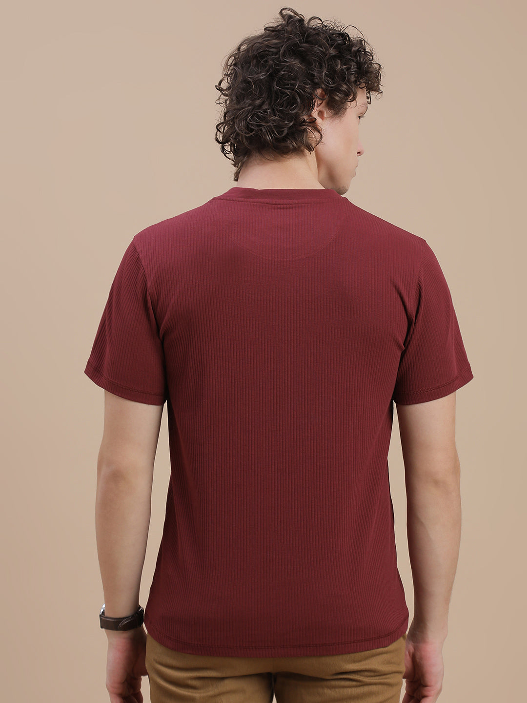 Men Burgundy High Neck Tee