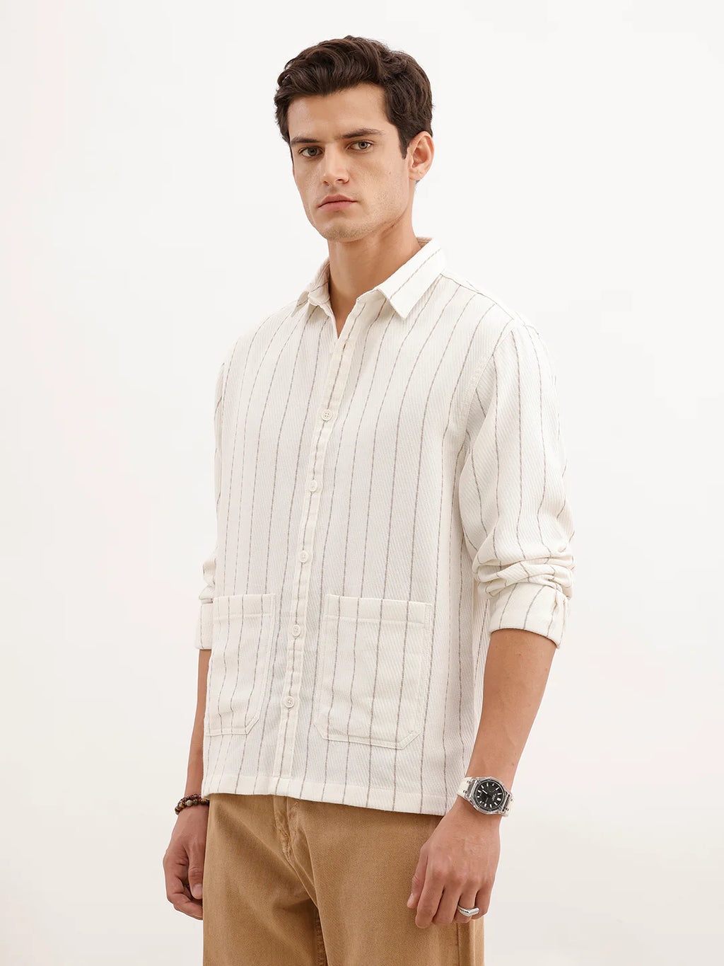 Comfort Fit Textured Striped Shirt  | Off White