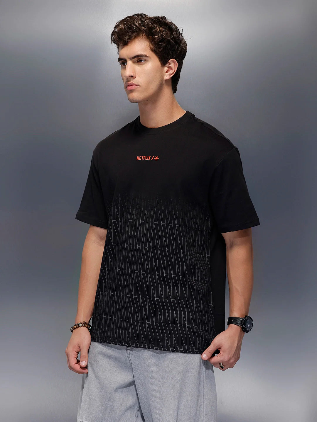 Netflix Placement Printed T-Shirt   |  Black