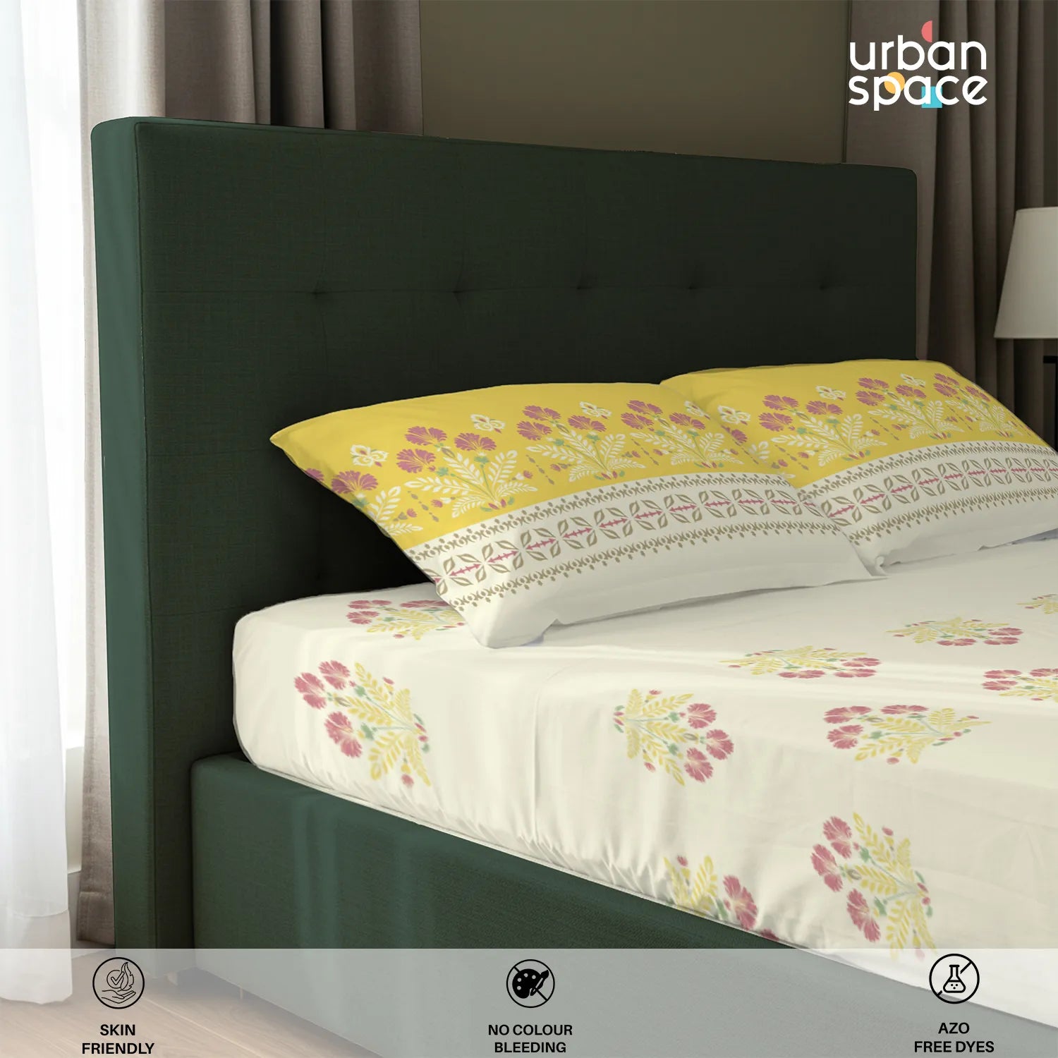 Serene 200 TC 100% Cotton Bedsheet with Pillow Covers - Malhaar Mustard Yellow