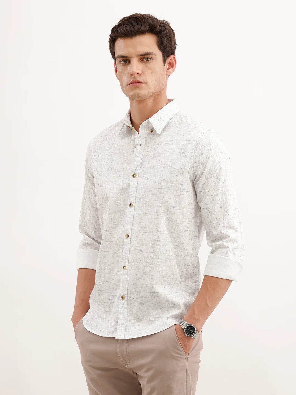 Slim Fit AOP Full Sleeved Shirt  | White