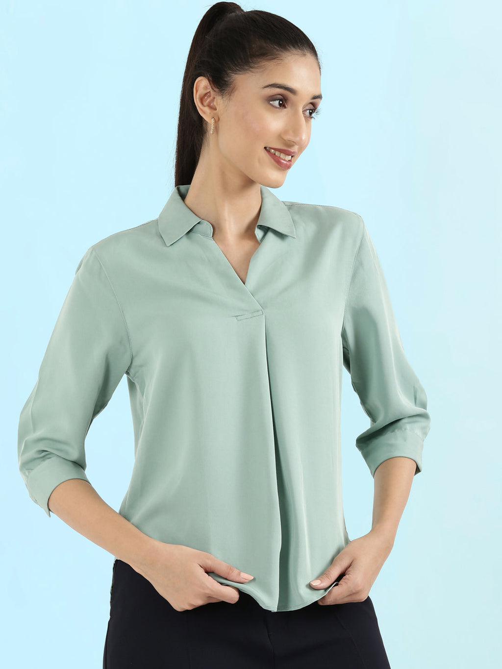 Rayon Polo Collar Top