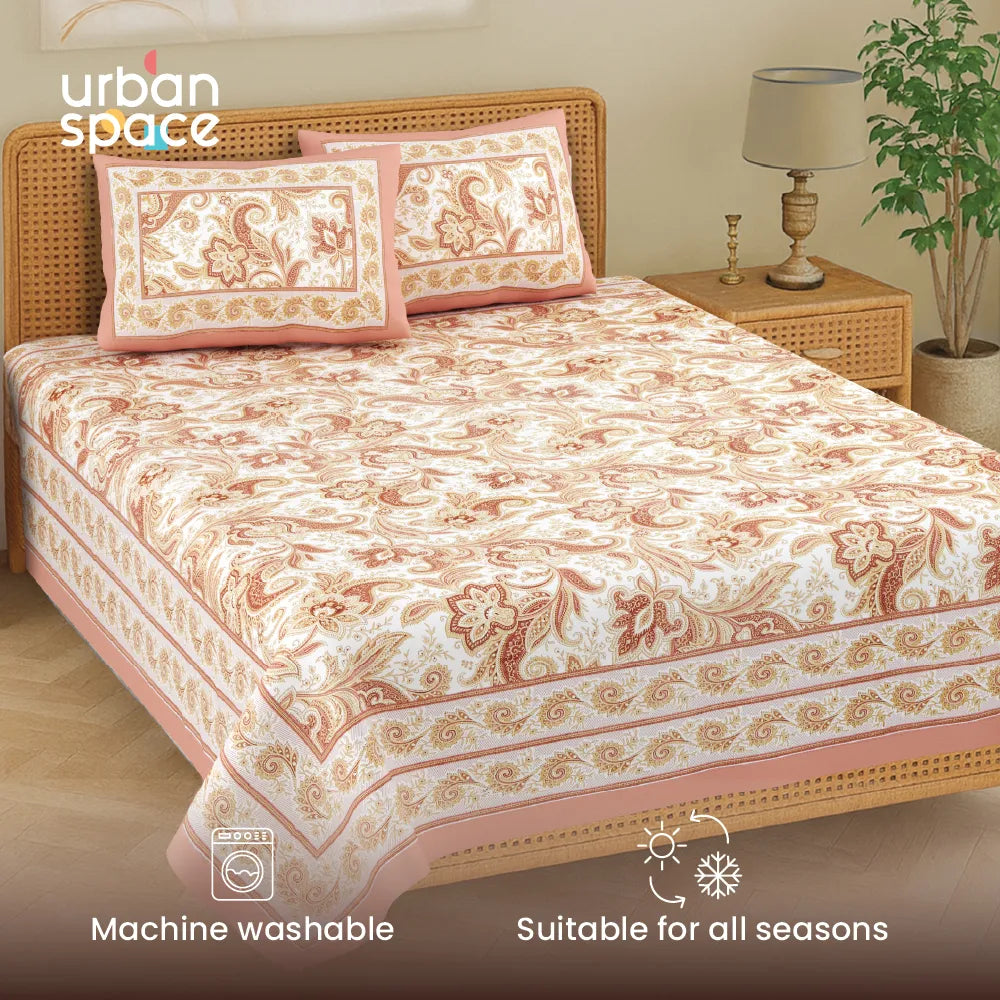 Rajasthani Ethnic 100% Cotton Bedsheet with 2 Pillow Covers, Double & King Bed - Rangmahal
