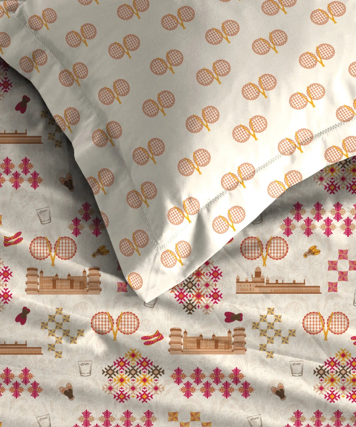 Atulaya Bharat King Bedsheet Set,Patiala Shahi|144 TC Cotton|2 Pillow Covers