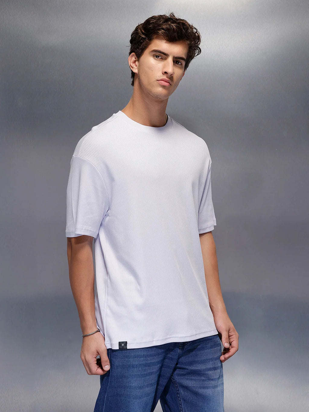 Solid Textured Regular T-Shirt   |  Lavender