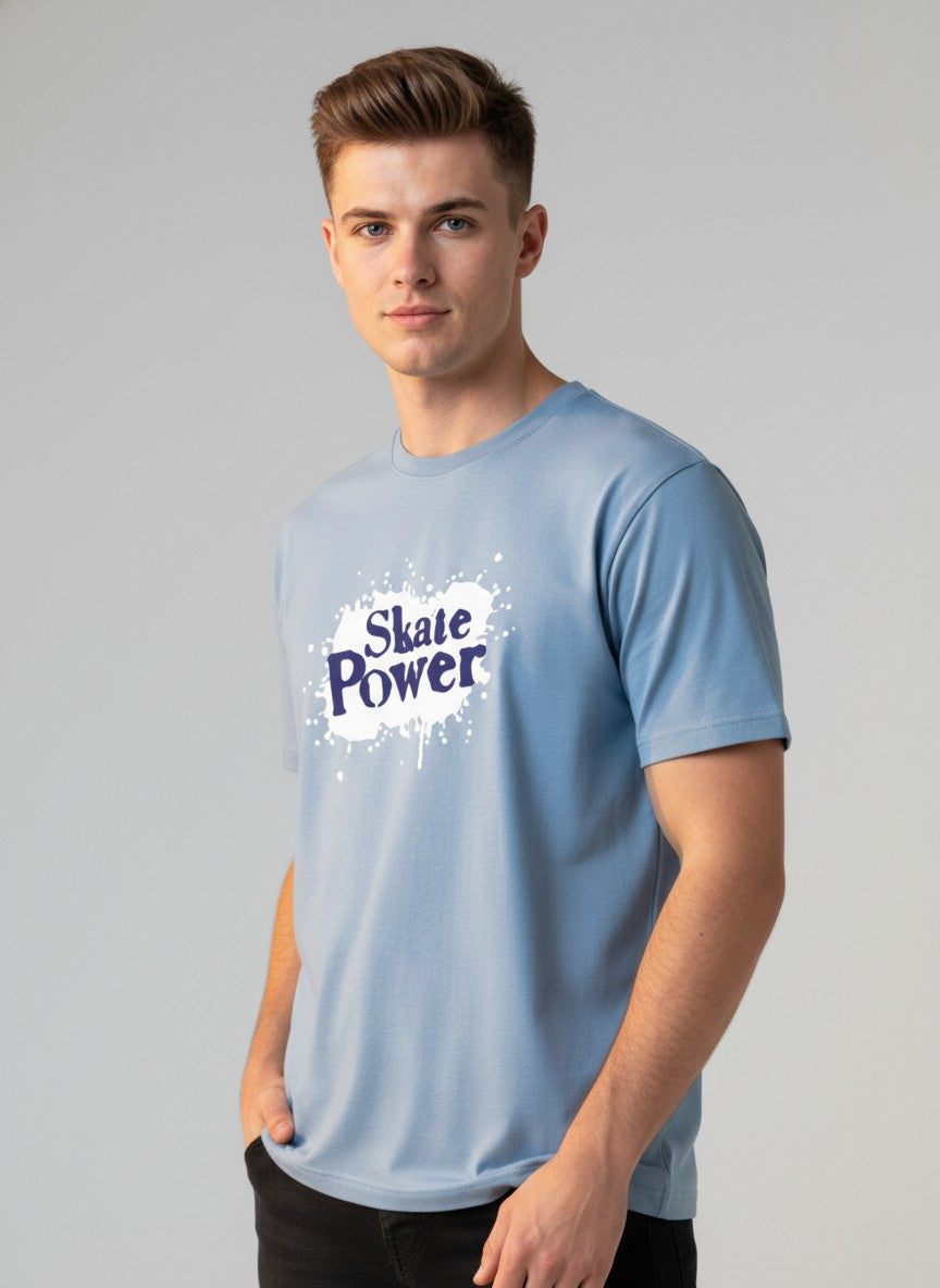 Men Cotton Ice Blue T-Shirt