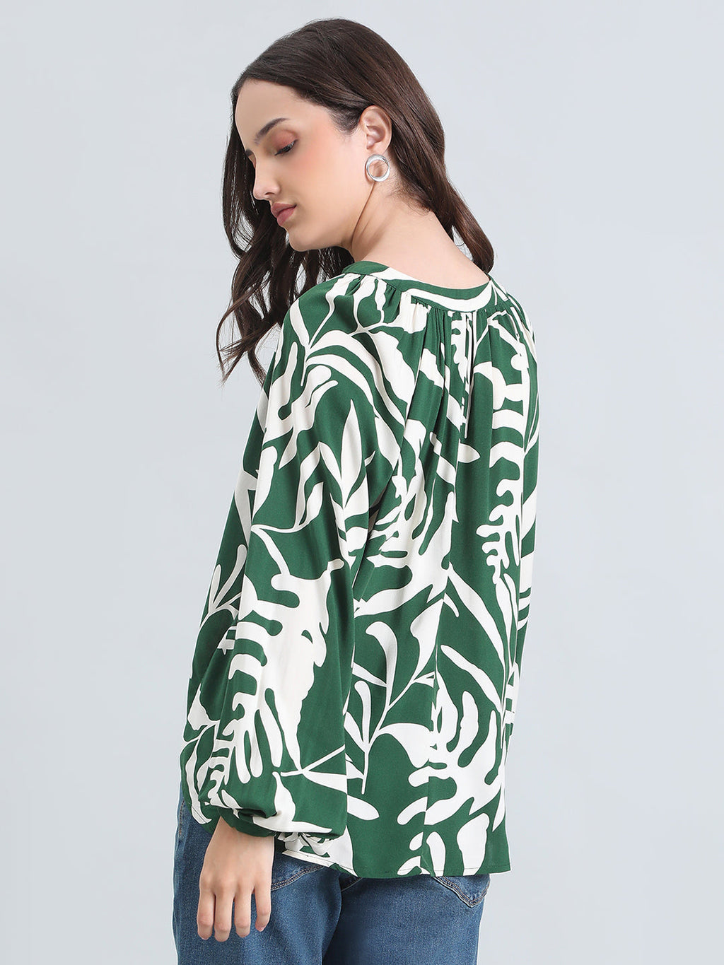 Viscose Loose Fit Mandarin Collar Printed Blouse