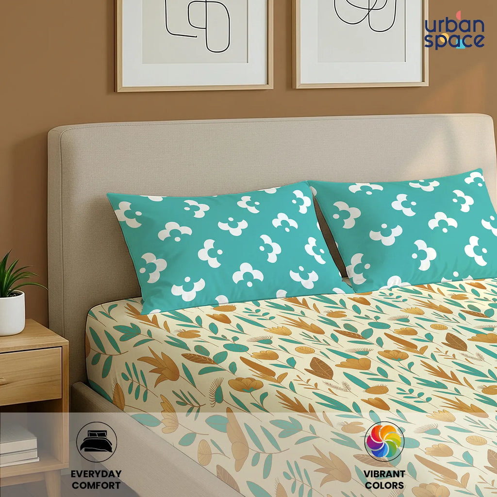 Divine Collection - Cotton Bedsheet With 2 Pillow Covers, Mist Teal Blue
