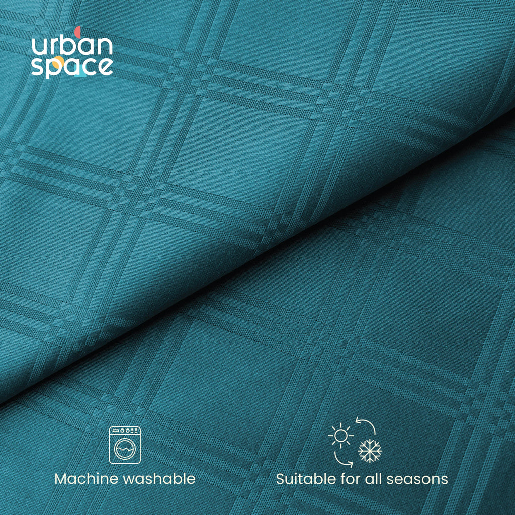 300 TC Super Soft King Bedsheet, Self Woven Checks Design - Dark Teal Checks