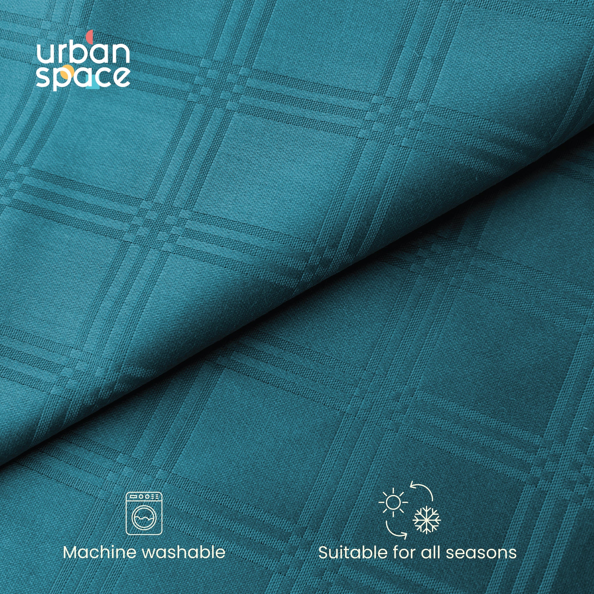 300 TC Super Soft King Bedsheet, Self Woven Checks Design - Dark Teal Checks