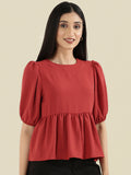 Hammered Crew Neck Peplum Top