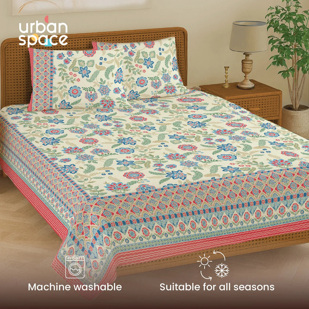 Rajasthani Ethnic 100% Cotton Bedsheet with 2 Pillow Covers - Noorjaal