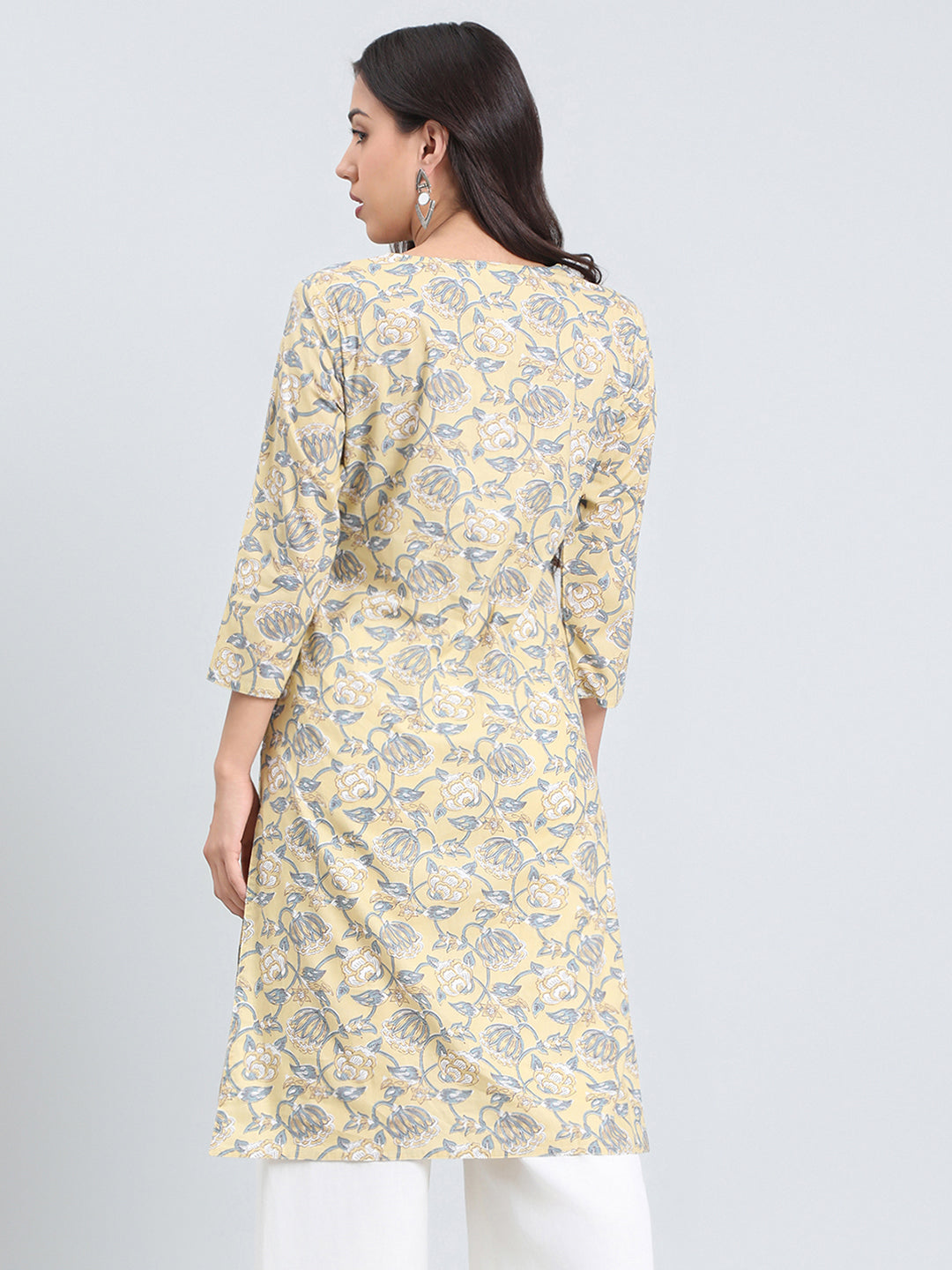 Cotton Floral Block Print Straight Kurta