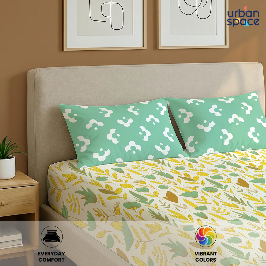 Divine Collection - Cotton Bedsheet With 2 Pillow Covers, Mist Mint Green