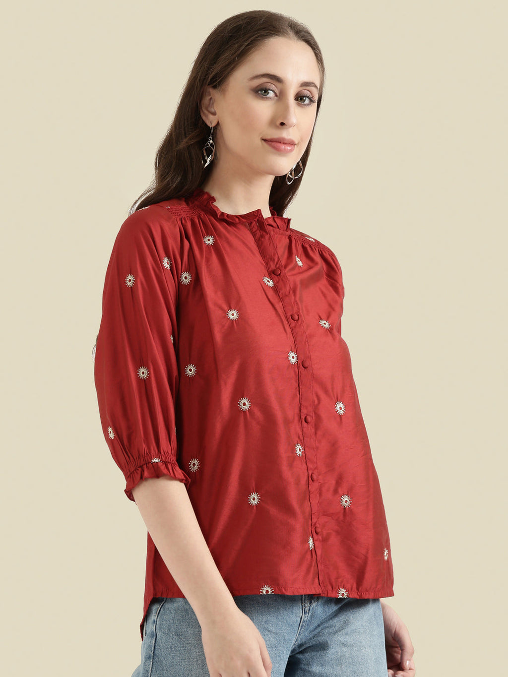 Viscose Zari Embroidery Frill Collar Festive Blouse