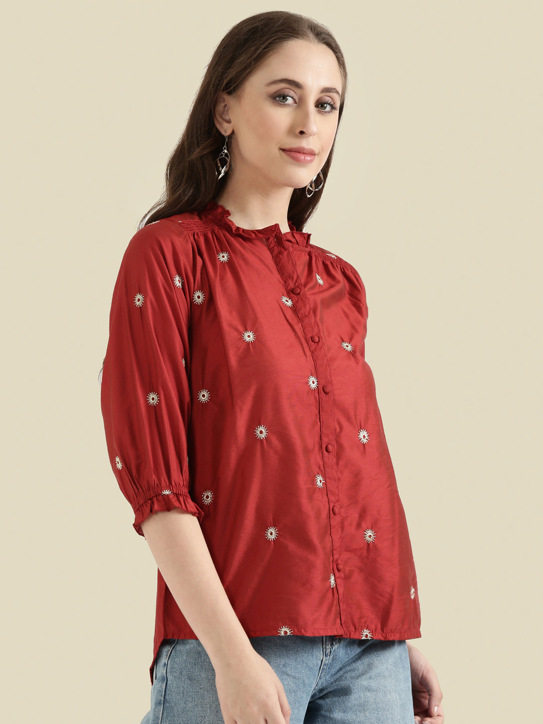 Viscose Zari Embroidery Frill Collar Festive Blouse