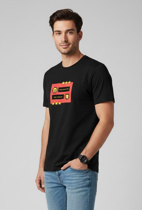 Men Printed Black Cotton Tshirt