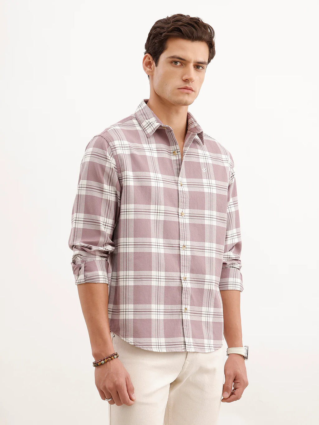 Comfort Fit Textured Shirt  | Pink