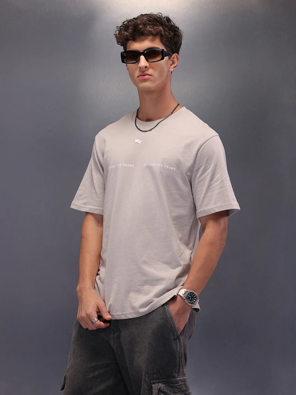 Placement Printed Oversized T-Shirt | Grey