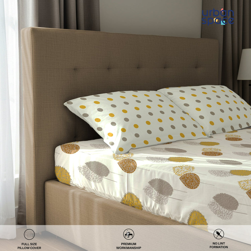 Serene 200 TC 100% Cotton Bedsheet with Pillow Covers - Drops Mustard