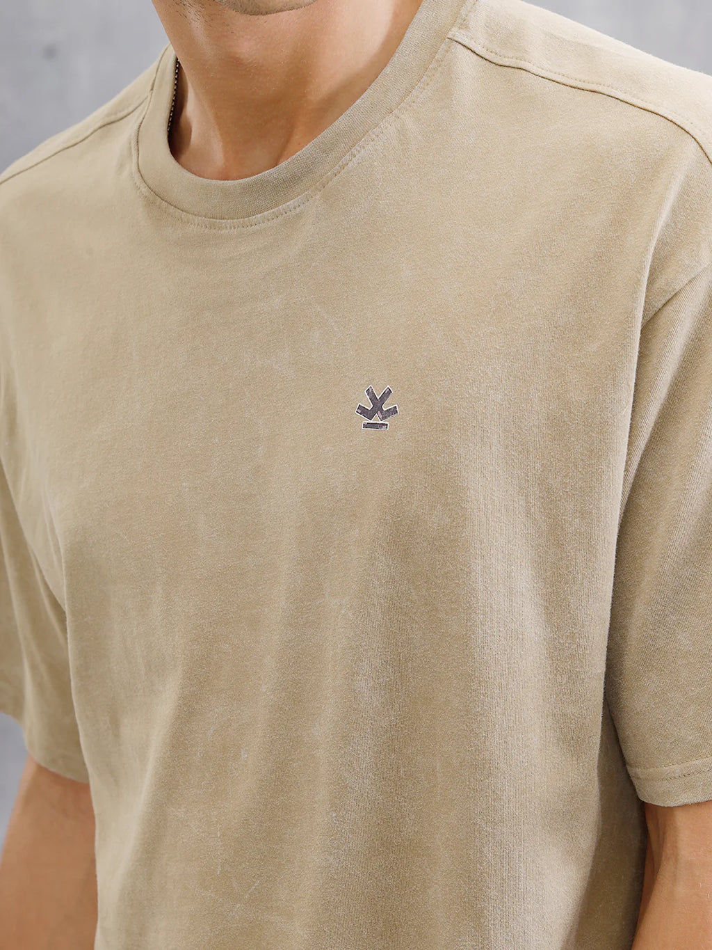 Washed Printed Oversized Fit Pure Cotton T-Shirt | Khaki