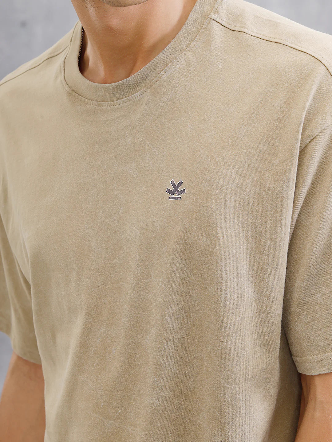Washed Printed Oversized Fit Pure Cotton T-Shirt | Khaki