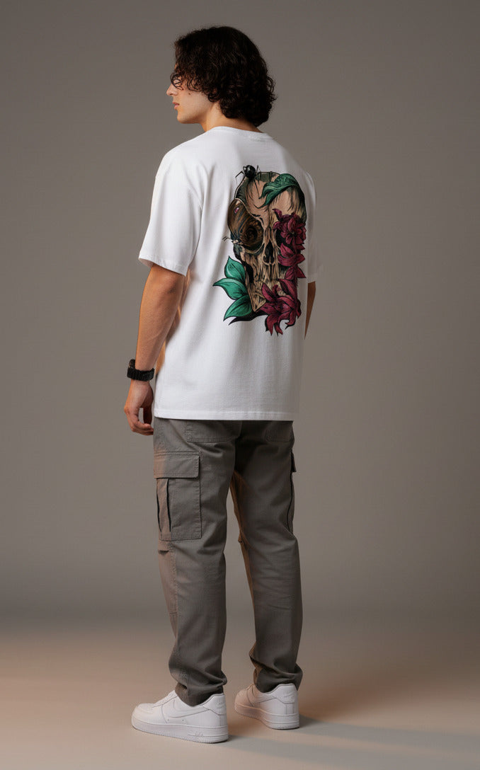 Men White Graphic Cotton Oversized T-Shirt