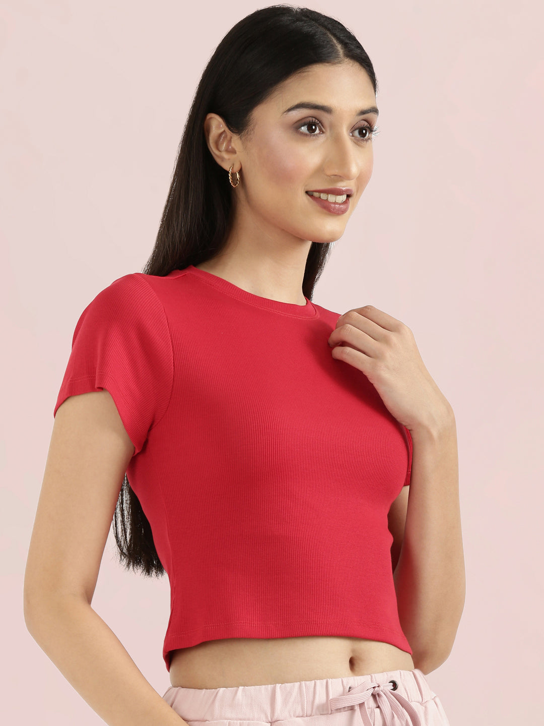 Rib Cotton Round Neck Crop Top